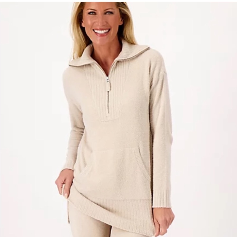 Barefoot Dreams Half Zip Ribbed Tunic Cream XL